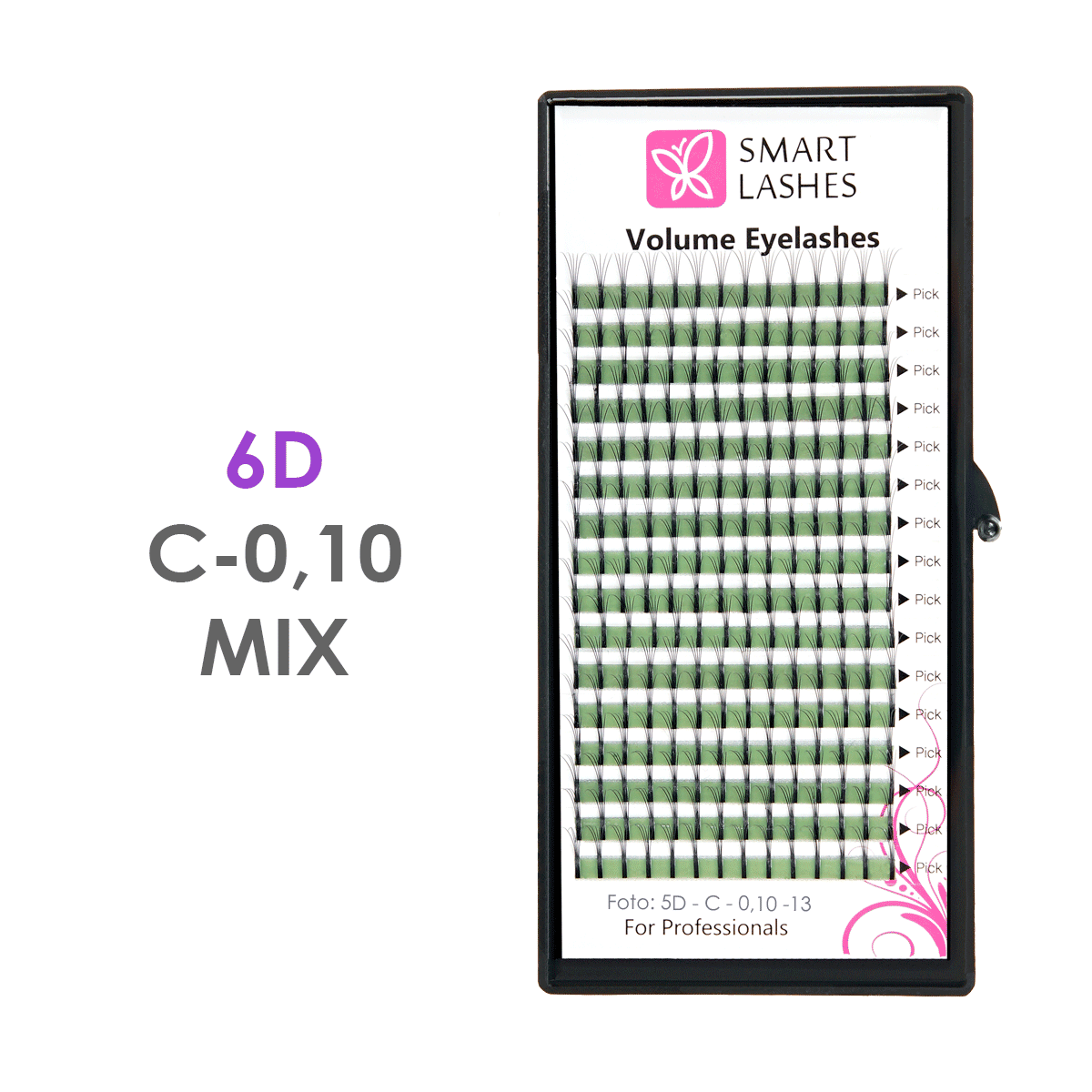 Trsy 6D - C - 0,10 mm x 8-15 mm MIX - 16 riadkov | Smart Lashes