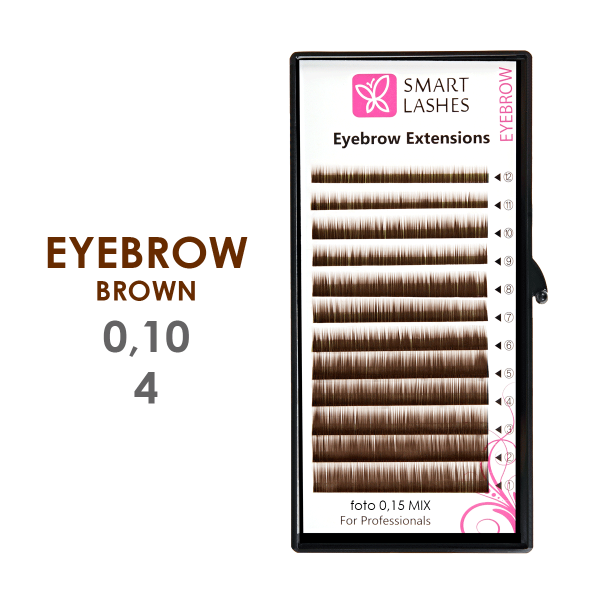 Stredne hnedé obočie - 0,10 mm x 04 mm - 12 pásikov  | Smart Lashes
