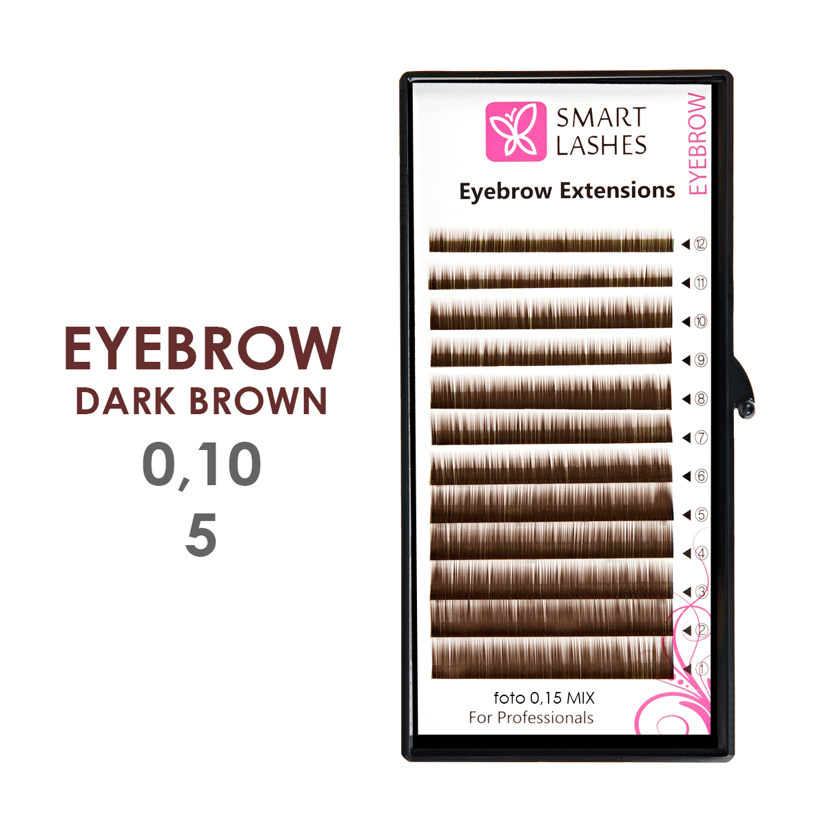 Tmavohnedé umelé obočie - 0,10 mm x 05 mm - 12 pásikov  | Smart Lashes