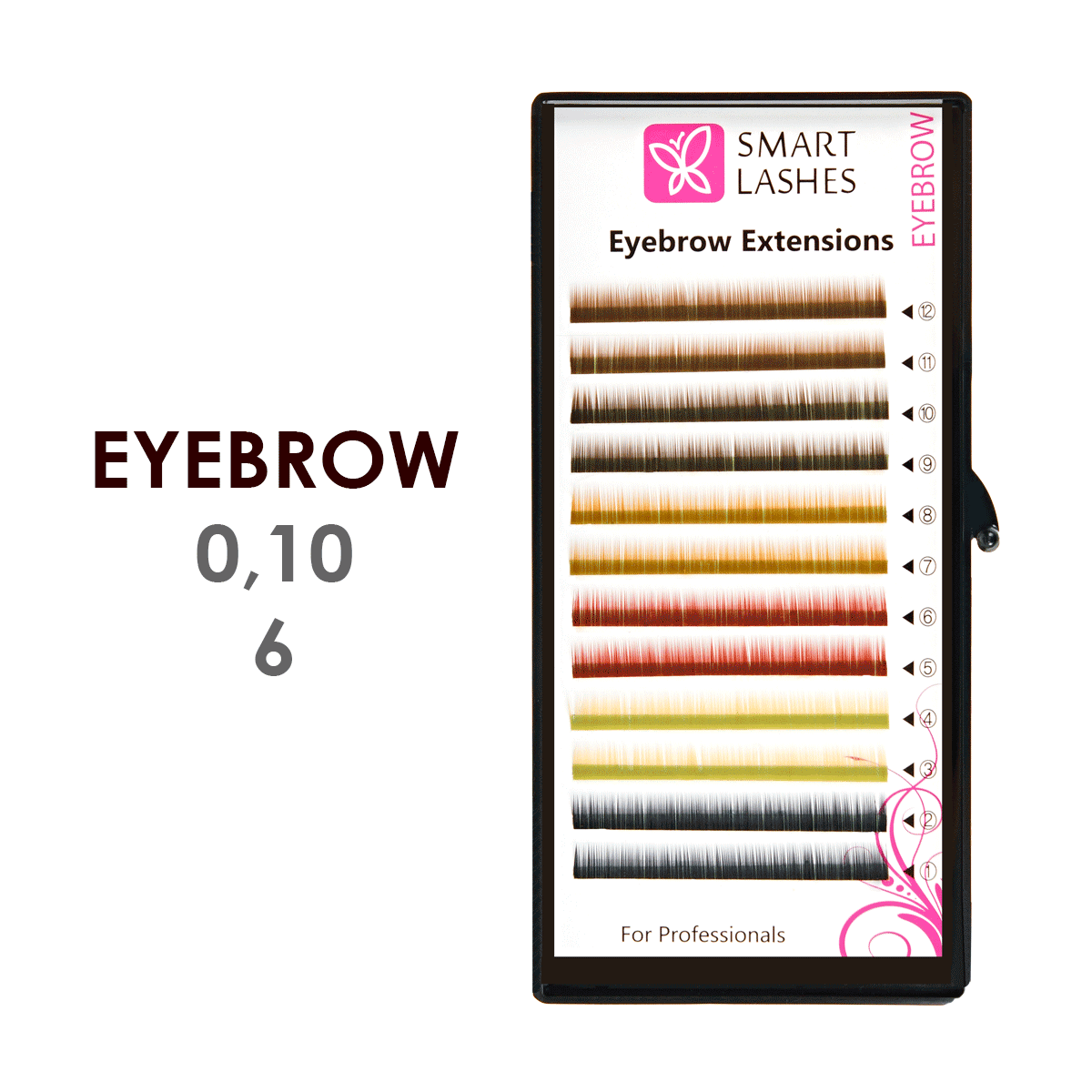 Farebný MIX obočia - 0,10 mm x 06 mm - 12 pásikov  | Smart Lashes