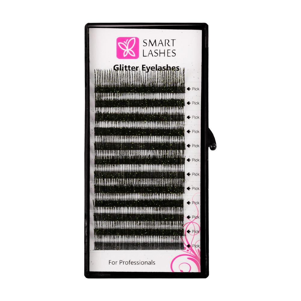 Flitrové mihalnice - zelená - C - 0.20 mm x 14 mm | Smart Lashes