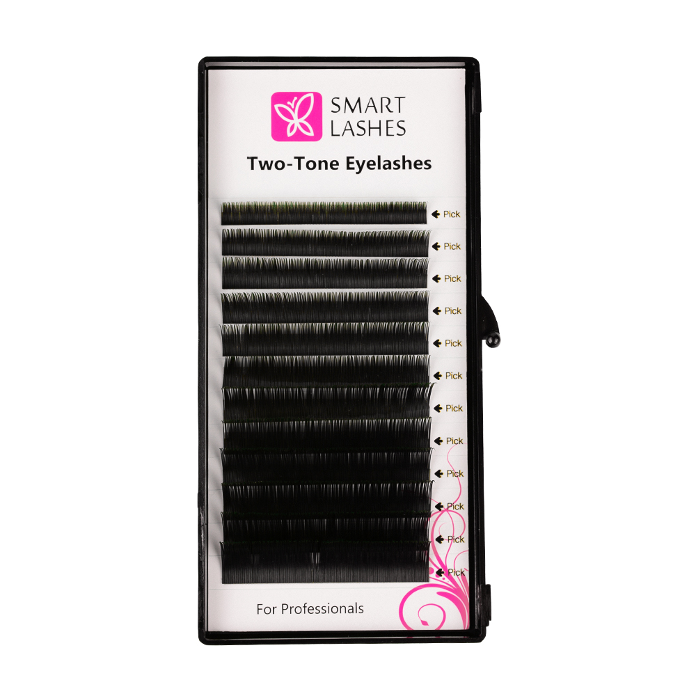 Ombré řasy - zelené a čierne - C - 0.20 mm - MIX | Smart Lashes