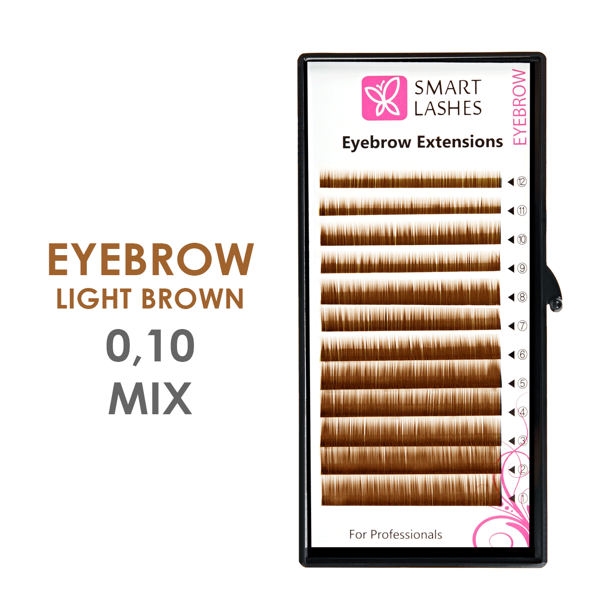 Svetlohnedé umelé obočie MIX - 0,10 mm x 4 - 8 mm - 12 pásikov | Smart Lashes