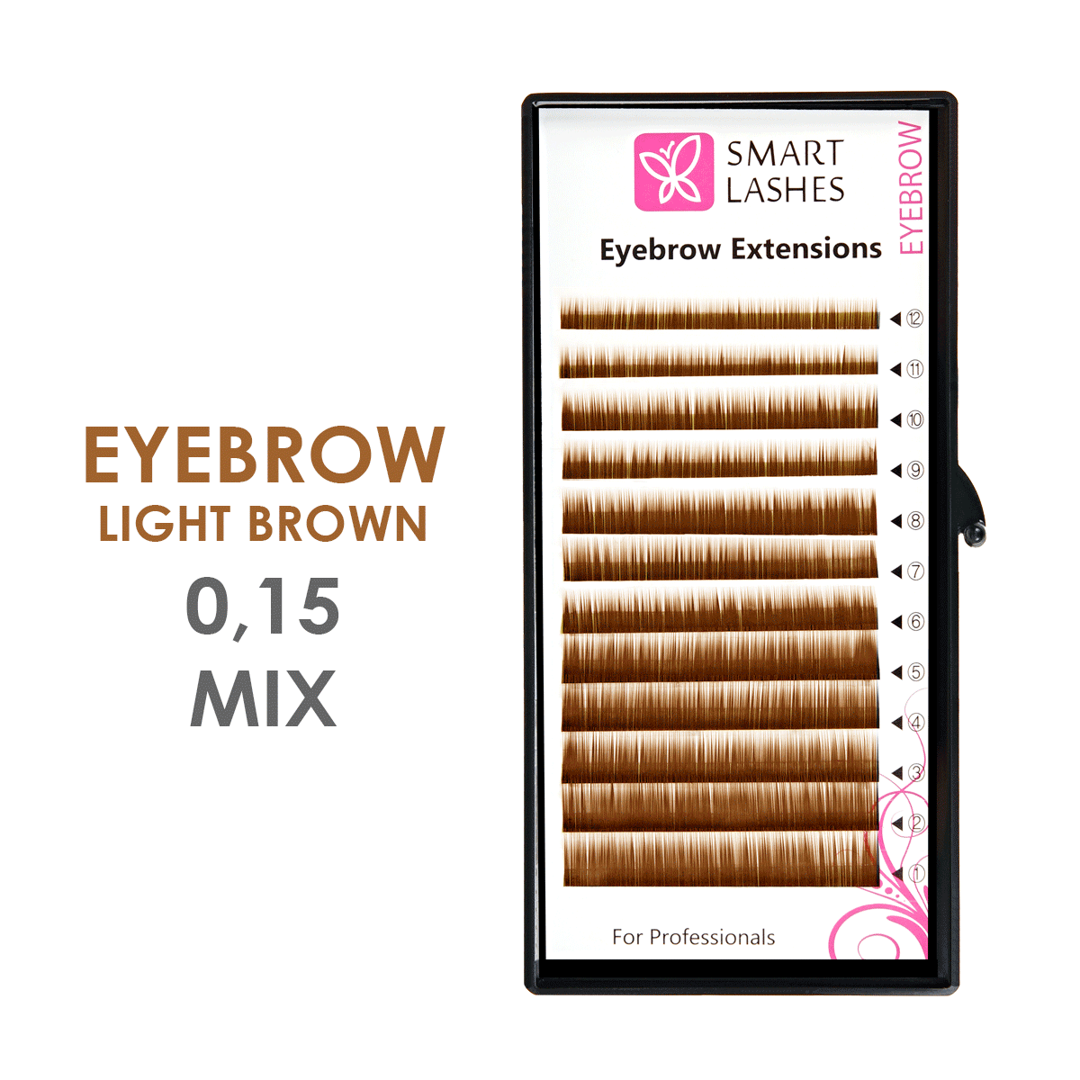 Svetlohnedé umelé obočie MIX - 0,15 mm x 4 - 8 mm - 12 pásikov | Smart Lashes
