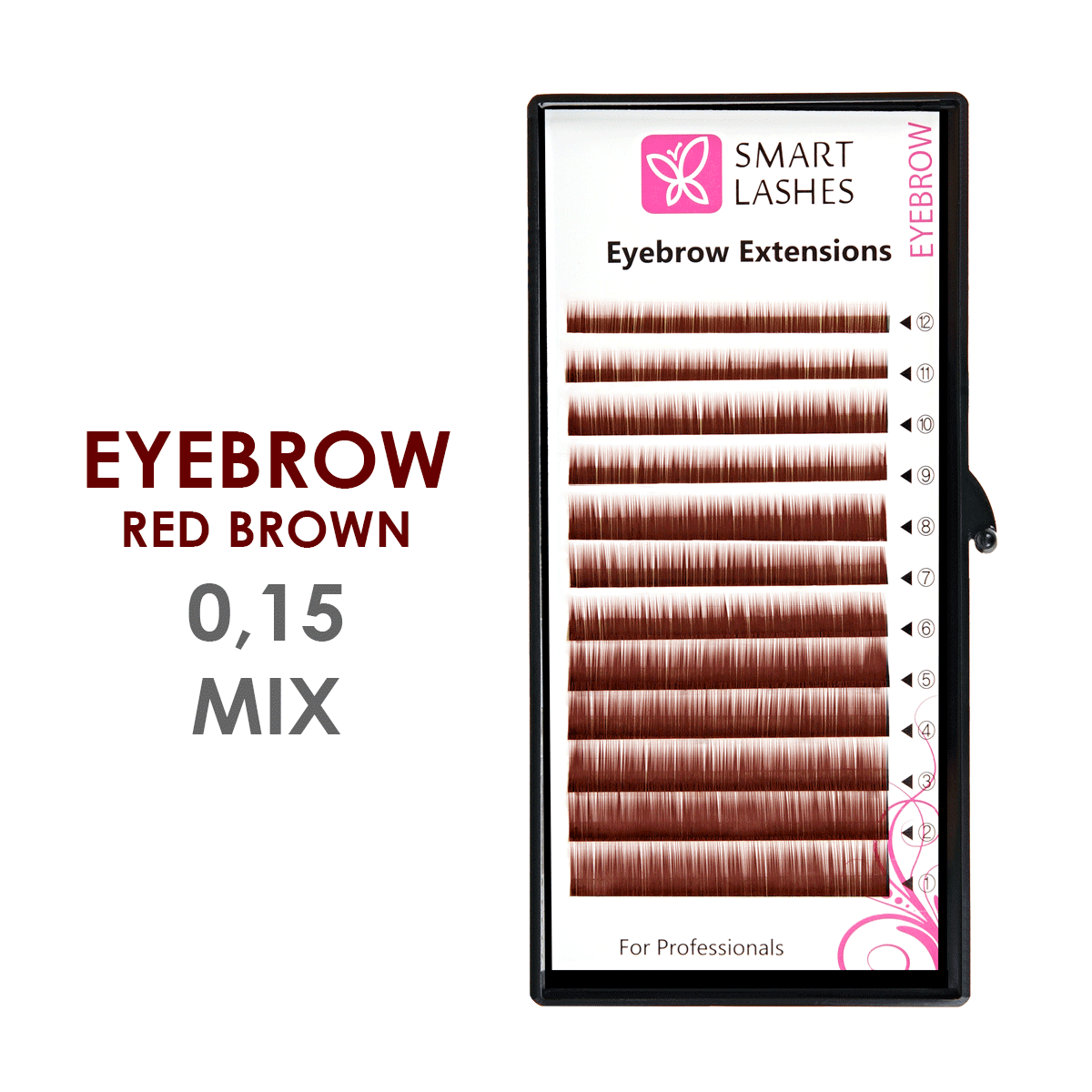 Červenohnedé umelé obočie MIX - 0,15 mm x 4 - 8 mm - 12 pásikov | Smart Lashes